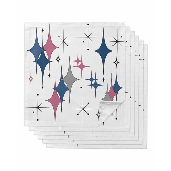 Red Blue Diamond Cloth Napkins Set of 6 Reusable Dinner Napkins, Modern Geometric Middle Century White Cocktail Napkin Washable Table Napkins for Wedding/Holiday Party/Baby Shower 20"x20"