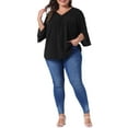 thumbnail image 2 of Agnes Orinda Women's Plus Size Chiffon Top V Neck 3/4 Sleeve Summer Casual Tunic Blouse 4X All Black, 2 of 6