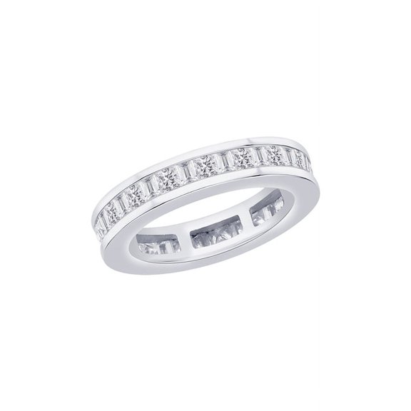 Channel Set Princess and Baguette Cut Diamond Eternity Wedding Band in 14K White Gold (1 3/4 cttw, G-H, I2-I3)