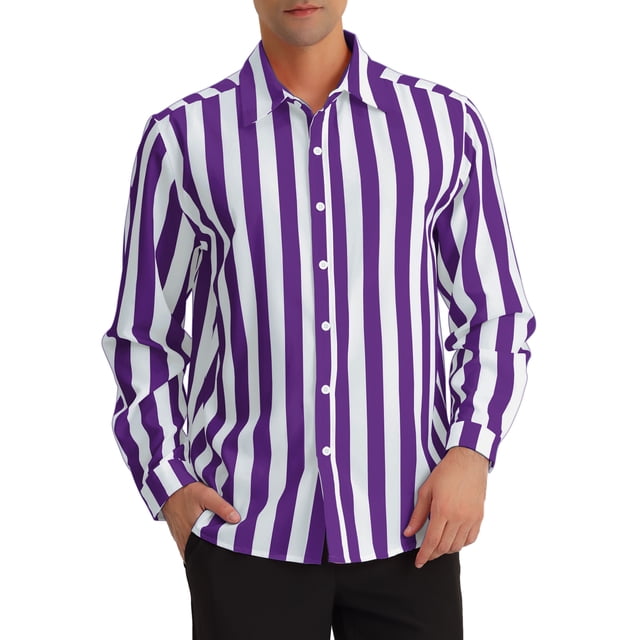CAMISAS CHIC PARA HOMBRE INSPIRE DE RAYAS VERTICALES, MANGA LARGA, CON BOTONES, AJUSTE REGULAR, CAMISA CASUAL XL PÚRPURA Y BLANCA