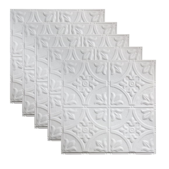 Great Lakes Tin Jamestown Matte White 2ft x 2ft Nail Up Ceiling Tiles (5 Pack)