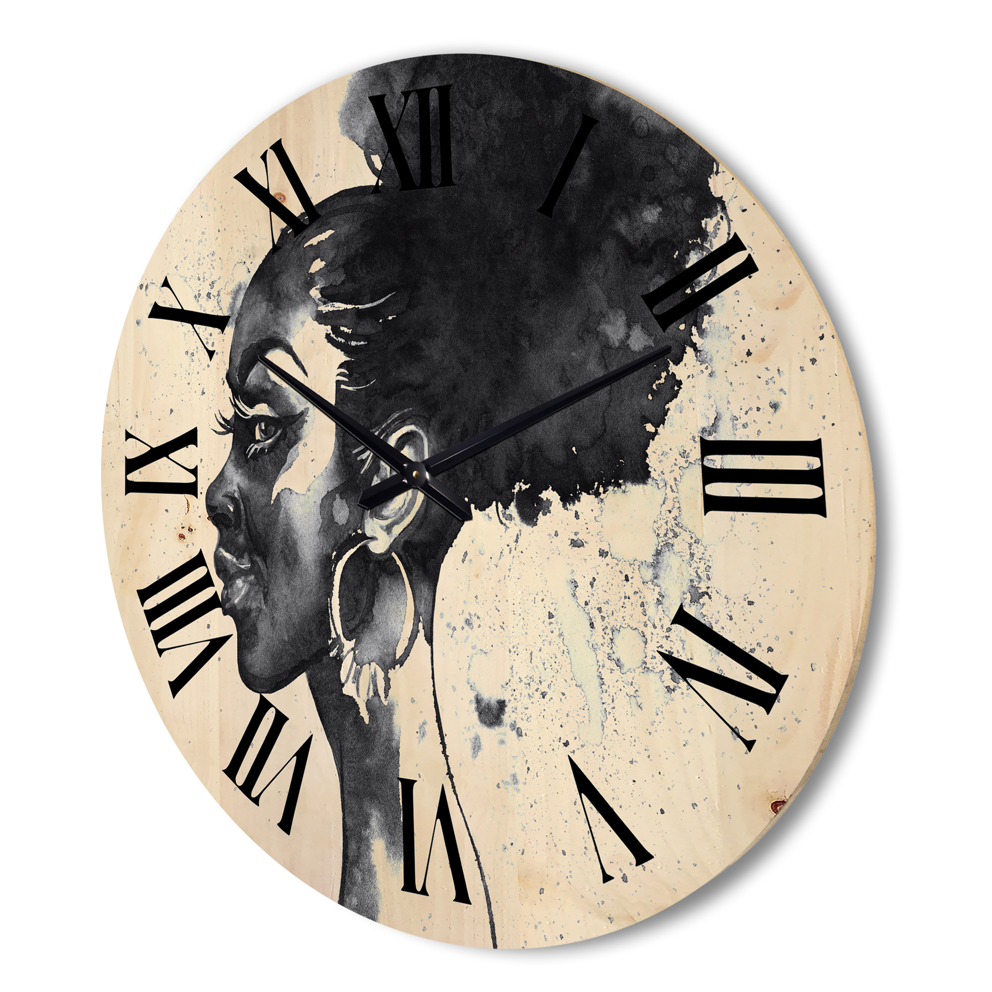 Designart 'Black and White Portrait of African American Woman I' Modern Wood Wall Clock