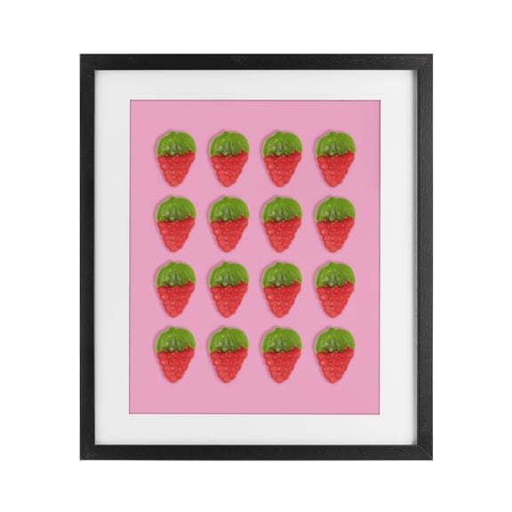 Stupell Industries Contemporary Gummy Strawberry Candy Pattern Black Framed Print Under Glass, 13 x 16, by LISH Creative