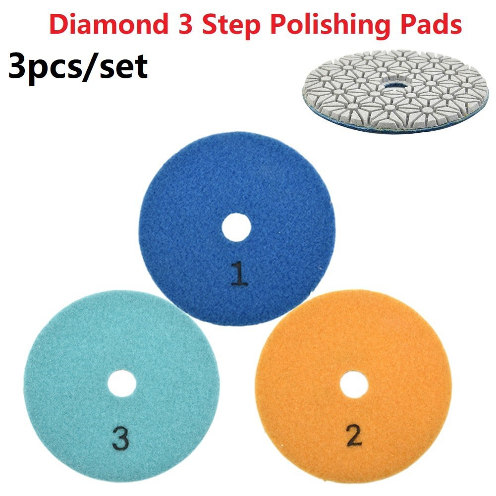 4” 3-Step Wet 3pcs Set Dry Diamond Polishing Pads for Granite Marble Stone 