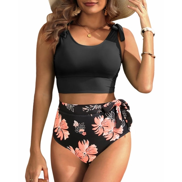 Traje de baño Yonique, 2 piezas 2025, cintura alta, control de barriga, rosa, XS