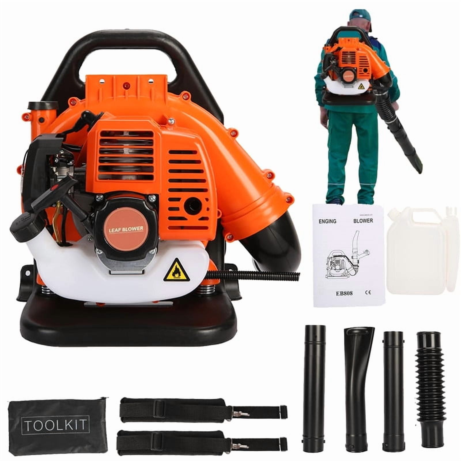 Backpack Leaf Blower, 52CC 2 Stroke Leaf Blower with Fuel Tank, 550 CFM Air Volume 200 MPH Speed, Ideal for Lawn Care, Leaf Cleaning, and Snow Removal