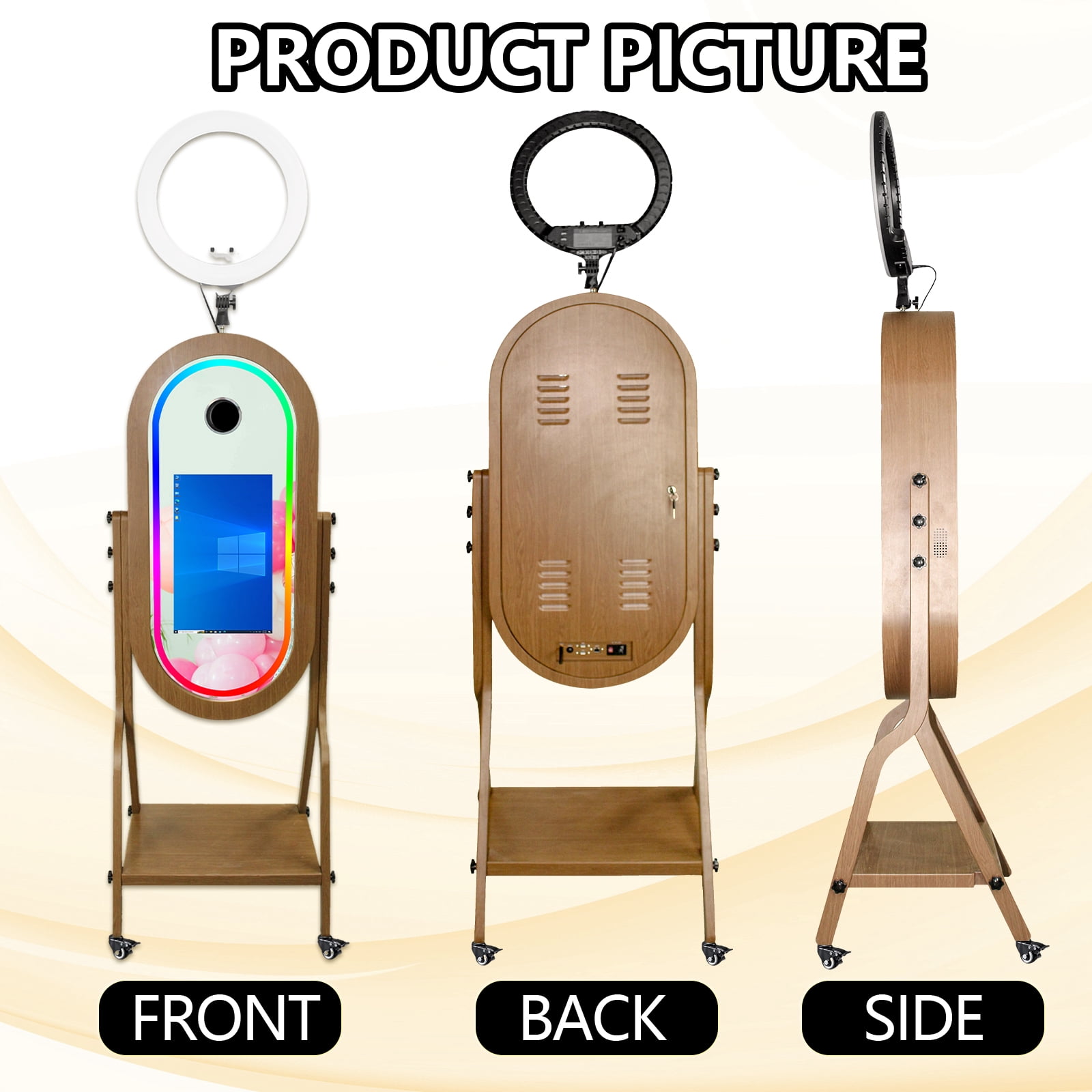 LivFiv Mirror Photobooth with Ring Light 21.5inch Touch Screen App Control RGB Light for Events