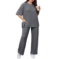 thumbnail image 2 of Plus Size Women 2 Piece Solid Casual Sets Short Sleeve Tops and Wide Leg Pants Outfit, 2 of 6