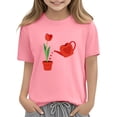 thumbnail image 2 of Girls T-Shirt Pink Cotton Short Sleeve - Cute Kids Valentine Top with Tulip & Heart Graphic | Ages 4-10,Size 3 T, 2 of 9