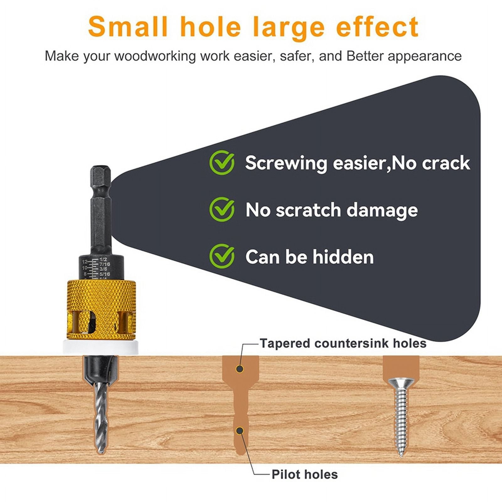 5 Pcs Countersink Drill Bit Set: Replaceable HSS M2 Tapered Bits - 82° Counter Bore with Adjustable Depth Stop