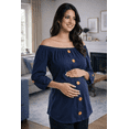 thumbnail image 4 of Blusa Maternidad Off Shoulder Rayón Fresca Cómoda Ropa Embarazo Blusa Mujer Versátil Color Azul Marino, 4 of 4