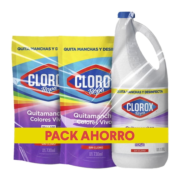 Pack Ropa Clorox: Blancos B. 1.89L + 2 Colores Vivos 730ml