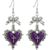 Gothic Thorn Heart Earrings,Punk Style Red Purple Black Crystal Earrings Vintage Heart Cross Earring Y2k Aesthetic Hip Hop Earring Victoria Vampire Halloween Jewelry Costume