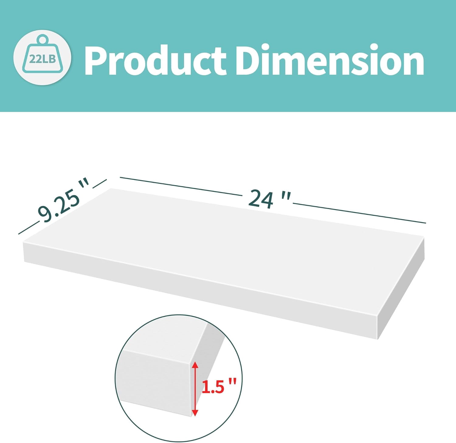 Floating Shelves, 24 Inch Wall Shelf Set of 2, Hanging Shelf with Invisible Brackets, Wall Decor for Bathroom, Bedroom, Living Room, Kitchen Storage, Modern White