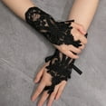 thumbnail image 5 of PMVFHDE Women's Short Lace Embroidered Fingerless Gloves, Sheer Open Finger Gloves for Tea Party Opera Gala Black,One Size, 5 of 7