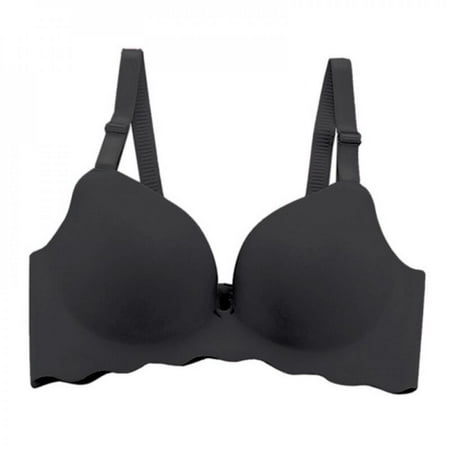 

Big Clear! Charming No Steel Ring Gathered Bra Solid Color Smooth Wavy Side 3/4 Cup Lingerie