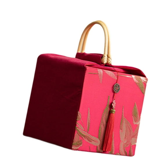 balikha Gift Box with Handle Candy Box Elegant Embroidery Portable Goodies Bag Keepsake Box for Holiday Birthday Party Favor Mooncake red