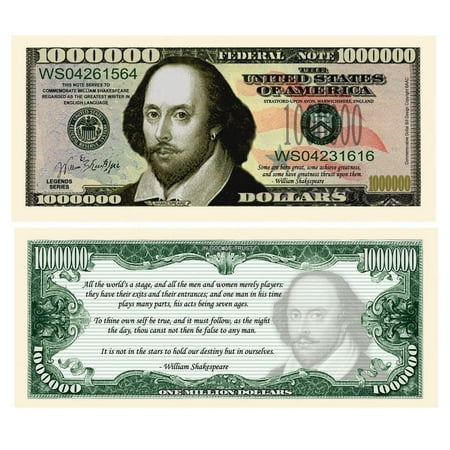 10 William Shakespeare Million Dollar Bill with Bonus “Thanks a Million” Gift Card