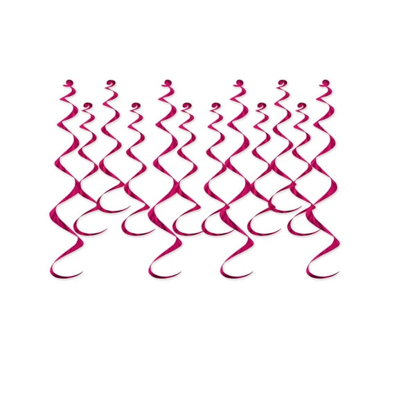 Beistle 72 Counts Cerise Metallic Party Ceiling Whirls 25”
