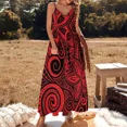 thumbnail image 2 of Red black Polynesian floral design Sleeveless Dress evening dress woman dress for woman elegant dresses plus sizes, 2 of 6
