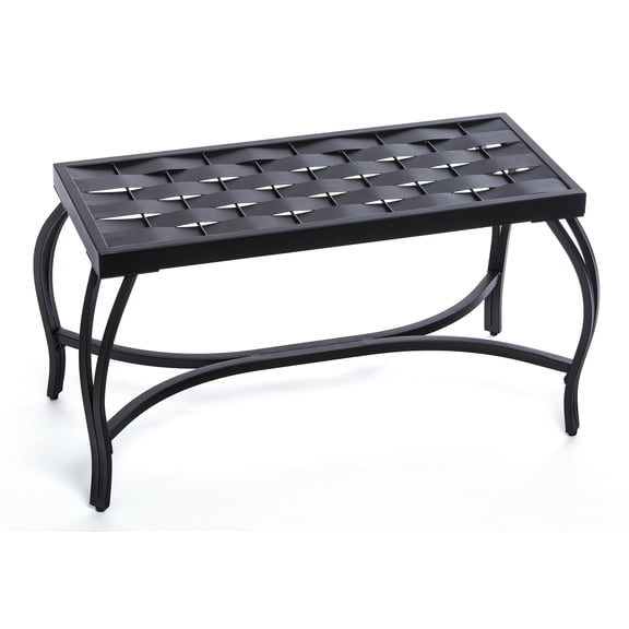 Mango Steam Free Standing Patio Garden Weave Bench, Metal Charcoal Black