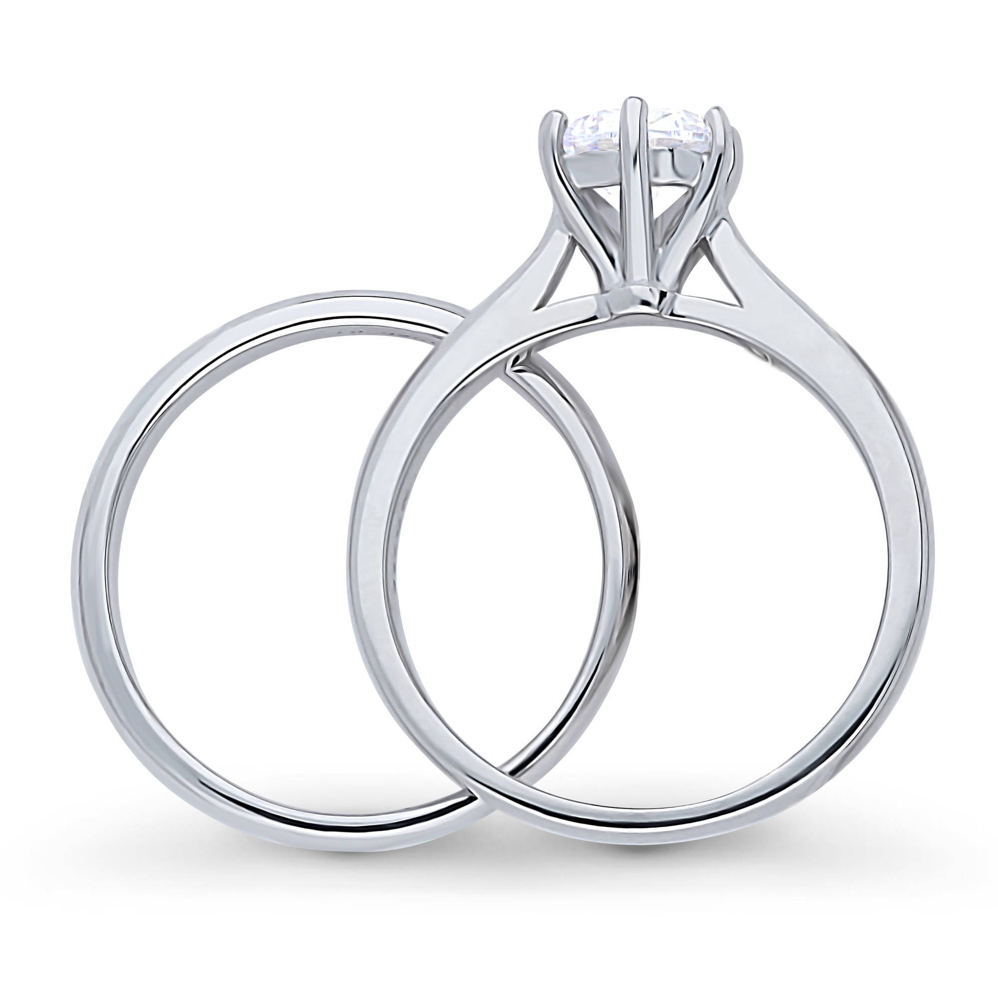 BERRICLE Sterling Silver Solitaire Wedding Engagement Rings 1 Carat Round Cut Cubic Zirconia CZ Ring Set for Women, Rhodium Plated Size 4.5