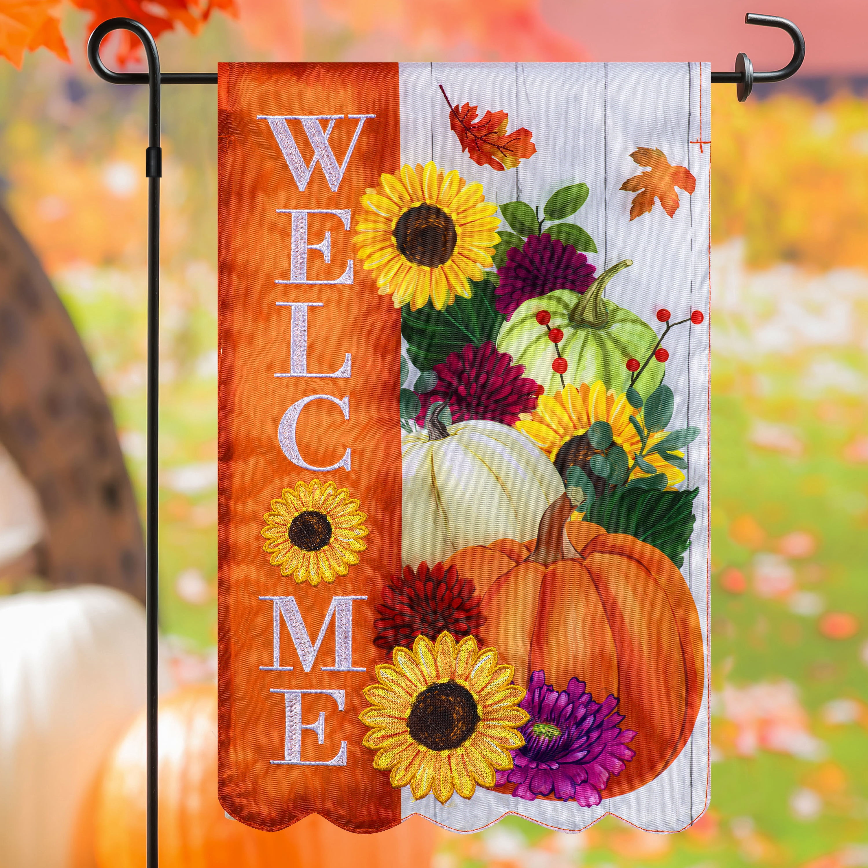 Meadow Creek Harvest 11.5" x 18" Welcome Pumpkin Outdoor Yard Flag with Stand