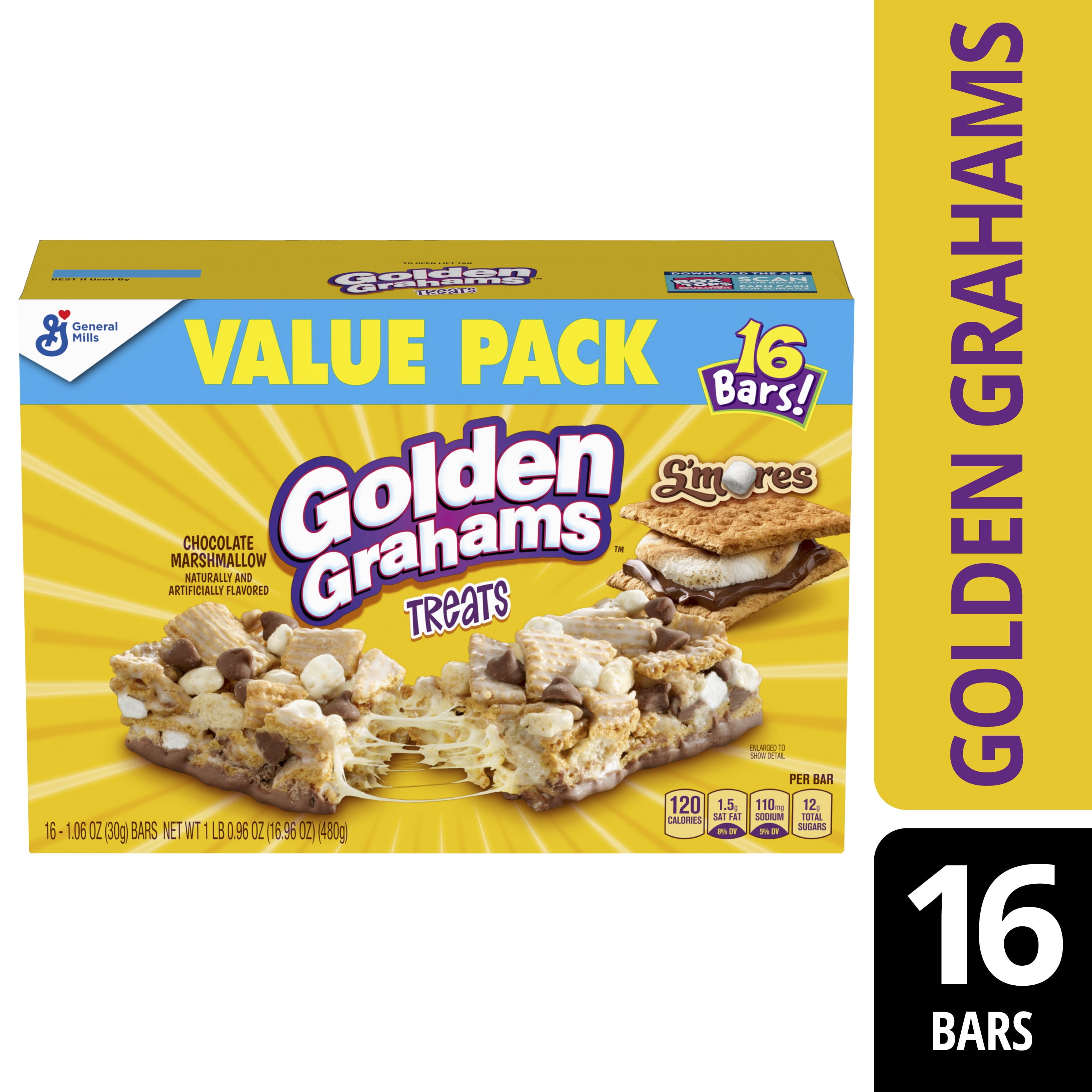 (4 pack) Golden Grahams Cereal Treat Bars, S'mores, Snack Bars, Value Pack, 16 Ct, 16.96 oz