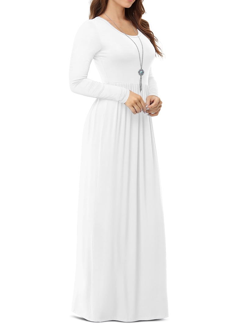 Asklazy Women's Long Sleeve Loose Plain Maxi Dresses Casual Long Dresses with Pockets(S-3XL)