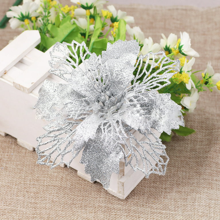 Bulk Glitter Poinsettias Artificial Christmas Flowers Arrangement
