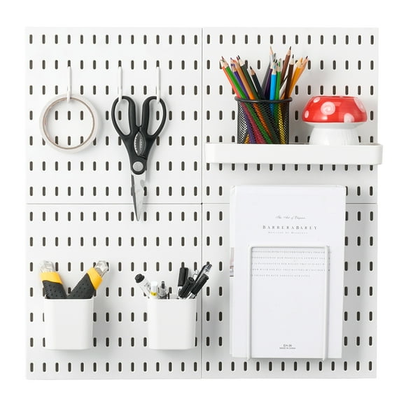 KFFKFF Pegboard Combination Kit, 11" x 11" Plastic Pegboard, 4 Panels, Peg Board Wall Organizer Kit with Accessories, for Garage Tool Storage Kitchen Living Room