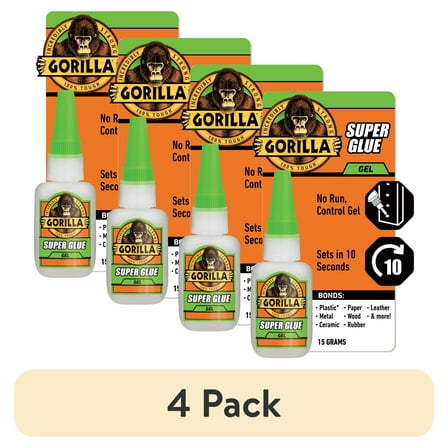 (4 pack) Gorilla Glue Super Glue Gel (15g) Clear Color, Pack of 1