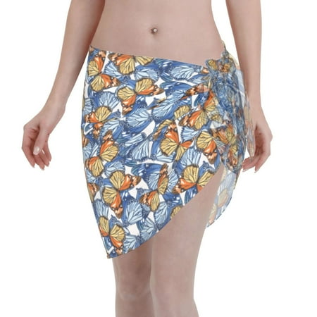 Disketp Colorful Butterfly1 Women Swimsuit Cover Up Short Chiffon Summer Beach Sarong Bikini Wrap Skirt Bathing Suit
