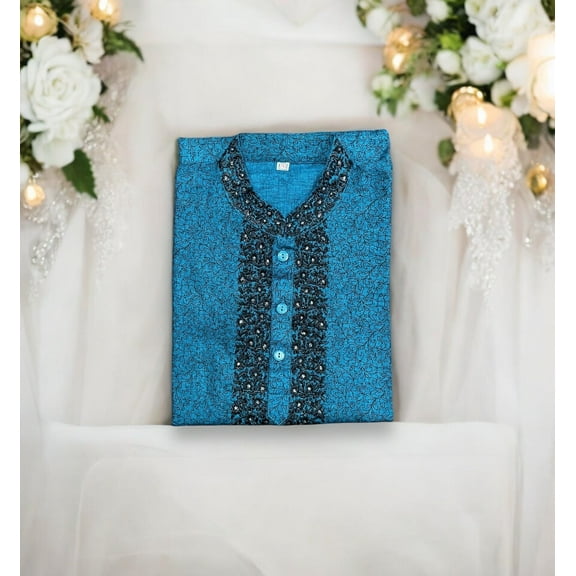 Traditional Blue Boys Cotton Kurta, Cultural Wear 05