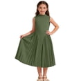 thumbnail image 3 of Girls Dresses Elegant Long Pleated Skirt Sleeveless Summer Formal Party Dress Dress for Girls Army Green 7-8 Years, 3 of 9