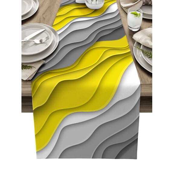 Hokiten Table Runners 70 Inches Long Dress Scarves, Yellow Grey Ombre Farmhouse Coffee/Dining/Kitchen Table Decor, Holiday Table Runner, Modern Geometric Abstract Aesthetics Cream 13x70 Inch