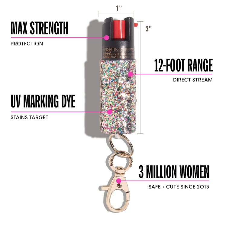 Super-Cute Pepper Spray Keychain for Self Defense, .5 oz Confetti Glitter 