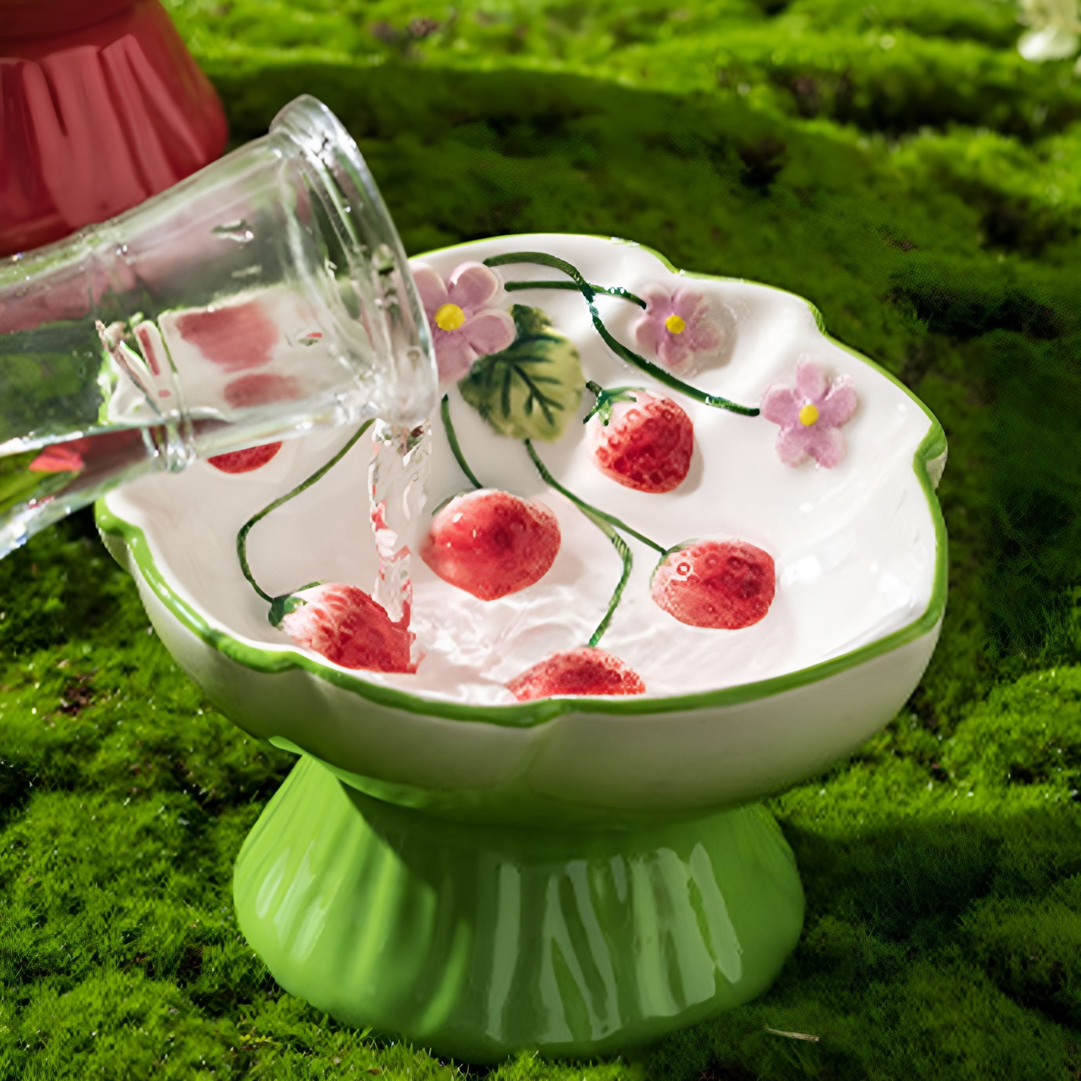 ACDANC 2026 New Ceramic Cat Slow Feeder,Cute Strawberry Shape Elevated Food Bowl,Shallow Raised Cat Dish,Anti Vomiting Whisker Fatigue Bowls Slow Feeder Bowl