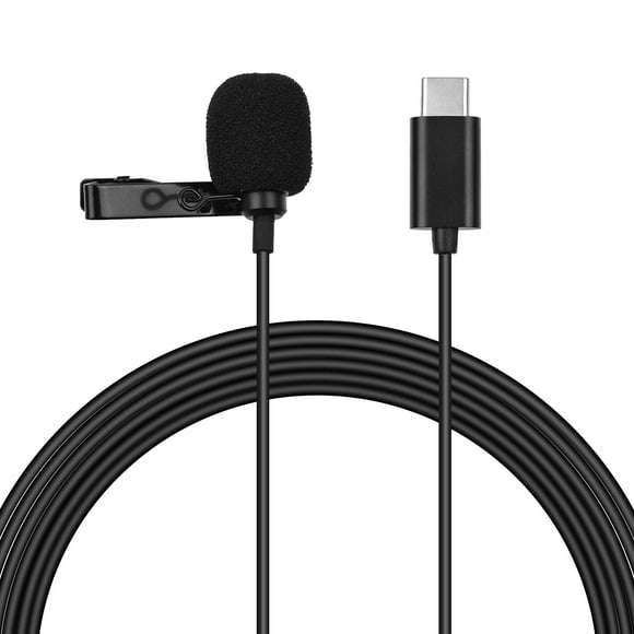 Amdohai Type-C Mini Lavalier Microphone Omnidirectional Condenser Clip-on Mic with 1.5-Meter-Long Cable Wind Muff Metal Clip for Smartphone Tablet Computer Professional Recording Video Online Teach