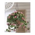thumbnail image 2 of OakRidge Miles Kimball Fully Assembled Artificial Begonia Hanging Basket, 10” Diameter and 18” Chain – Pink Polyester/Plastic Flowers in Metal and Coco Fiber Liner Basket for Indoor/Outdoor Use, 2 of 3