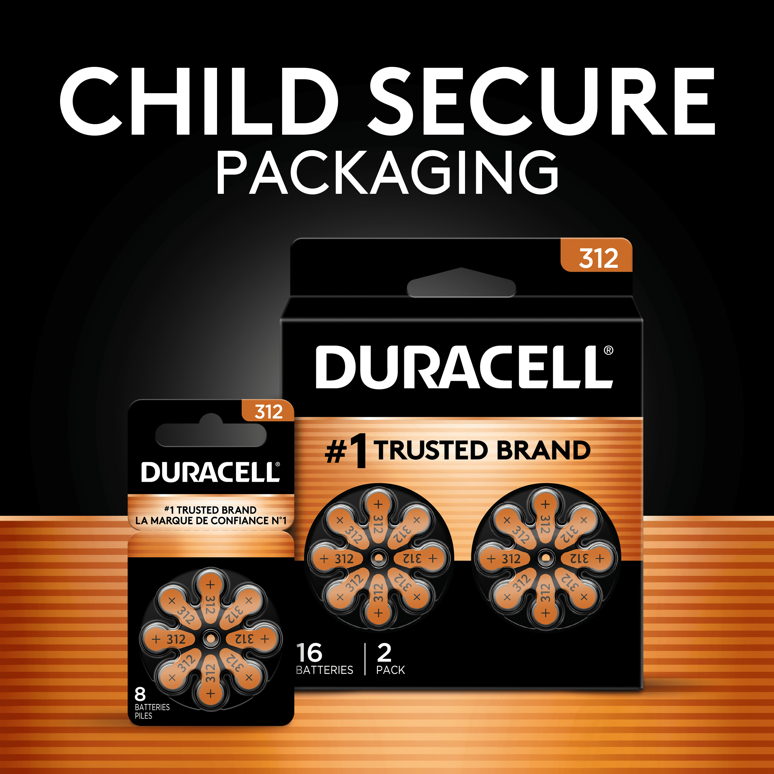(3 pack) Duracell EasyTab 312 Hearing Aid Batteries, Size 312 - Brown, 16 Pack