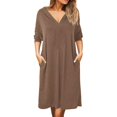 thumbnail image 1 of adviicd Robes de Travail pour Femmes Robes 2024 Printemps Été Col en V Profond Élégant Nœud Papillon Mini Robe Café,TG, 1 of 5