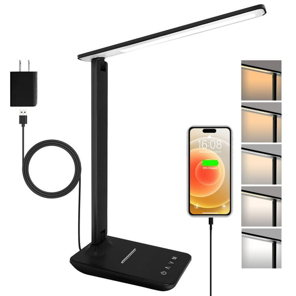 Lámpara LED de escritorio shinelife para oficina y hogar con puerto USB, color negro