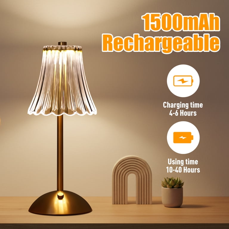 Daybetter Cordless Table Lamp, 12", Brass with Glass Shade photo 5