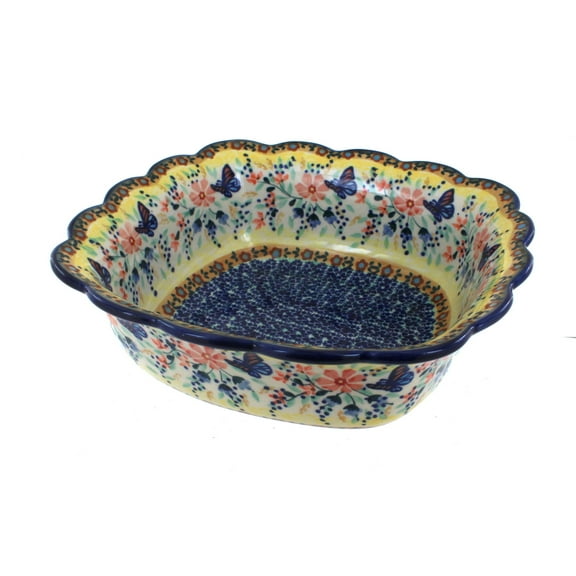 Blue Rose Polish Pottery Blue Butterfly Medium Square Serving Dish