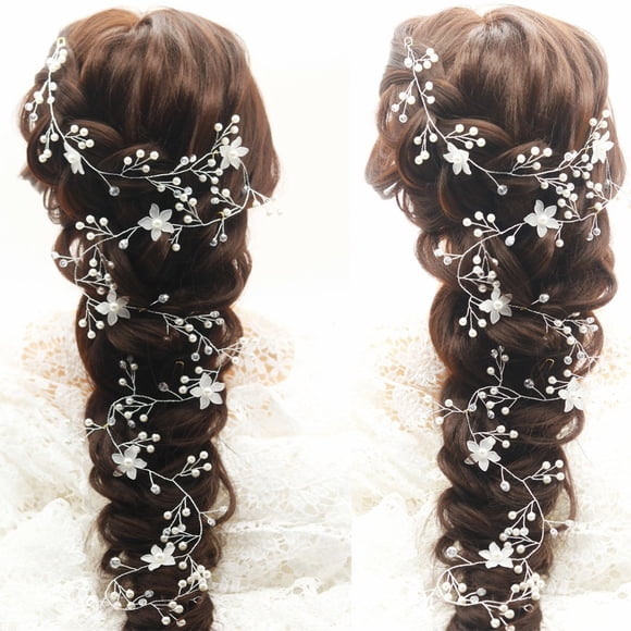 Kercisbeauty 1M Headband Long Bridal Hair Vine Flower Vintage Hair Piece Crystal Headpiece Bohemian Headband Halo Crystal Ornament Wedding Hair Vine 39.4 Inches (Silver)