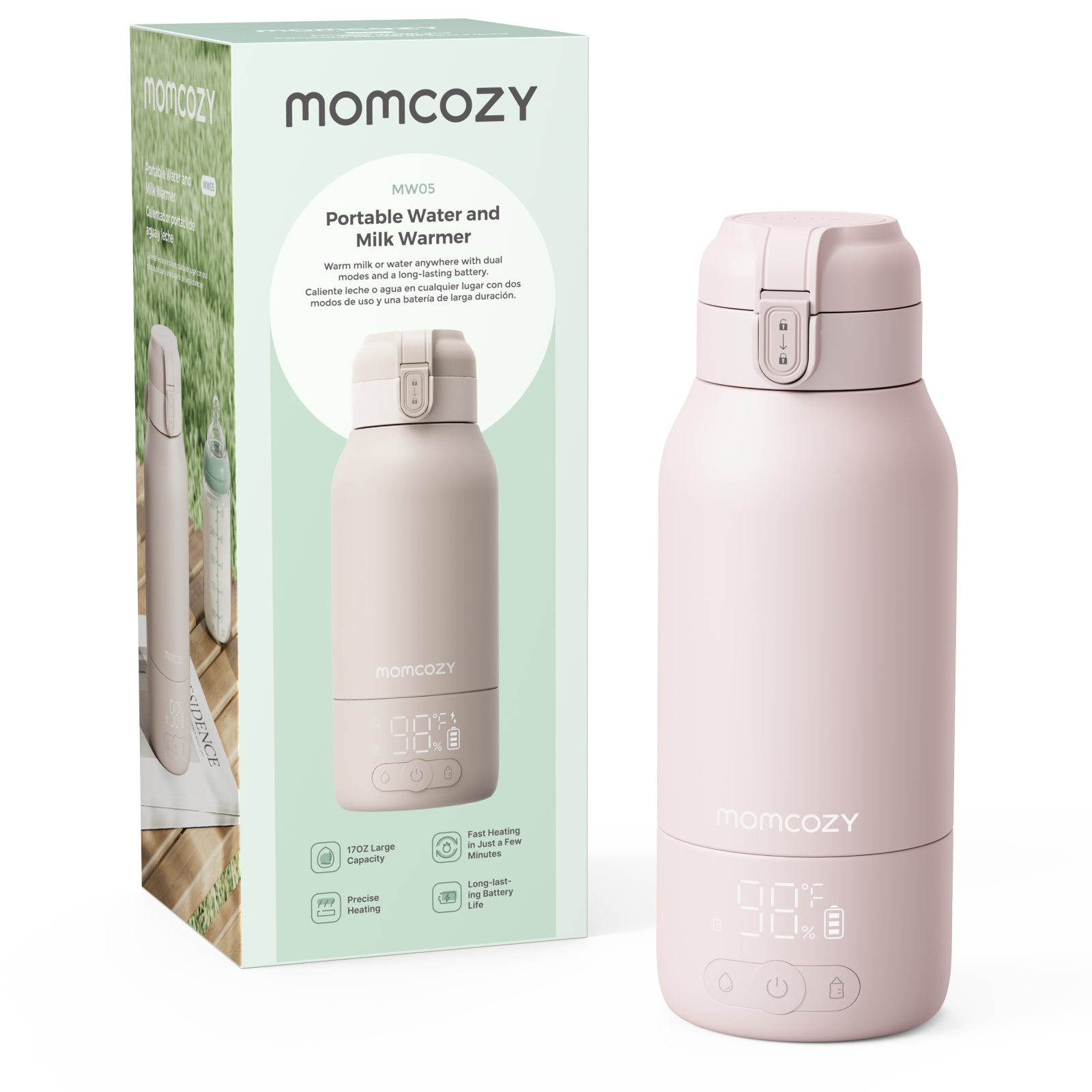 Momcozy Portable Water & Bottle Warmer, Light Pink