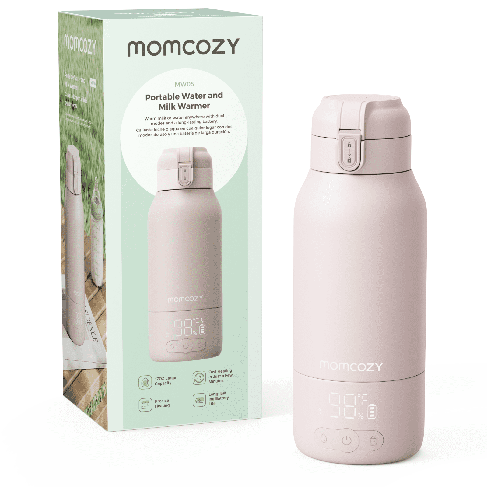 Momcozy Portable Water Warmer & Bottle Warmer MW05, Light Pink