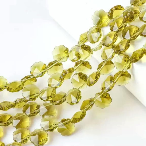 U8MO 10pcs 12mm Side Hole Flower Faceted Crystal Glass Loose Beads for Jewelry Making-Olive Green