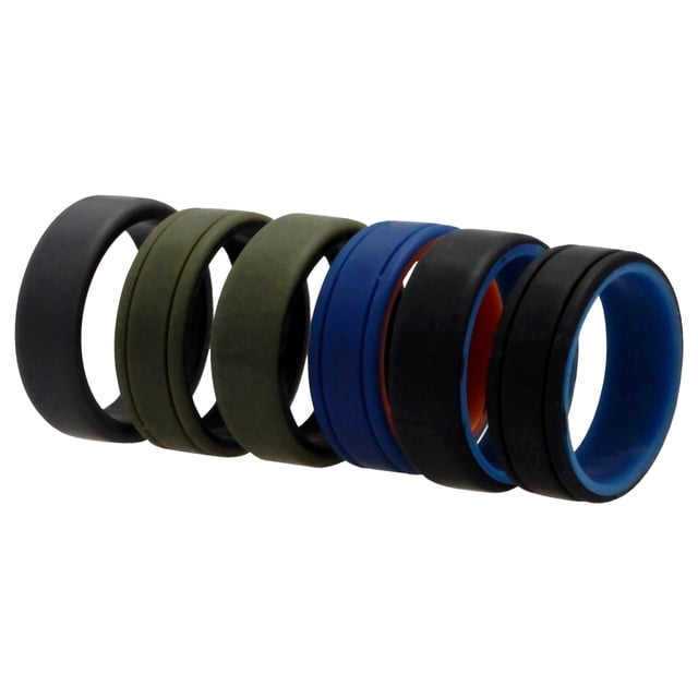 Juego de anillos de boda de silicona con líneas de 2 capas - Verde de ROQ para hombres - Anillo de 6 x 13 mm